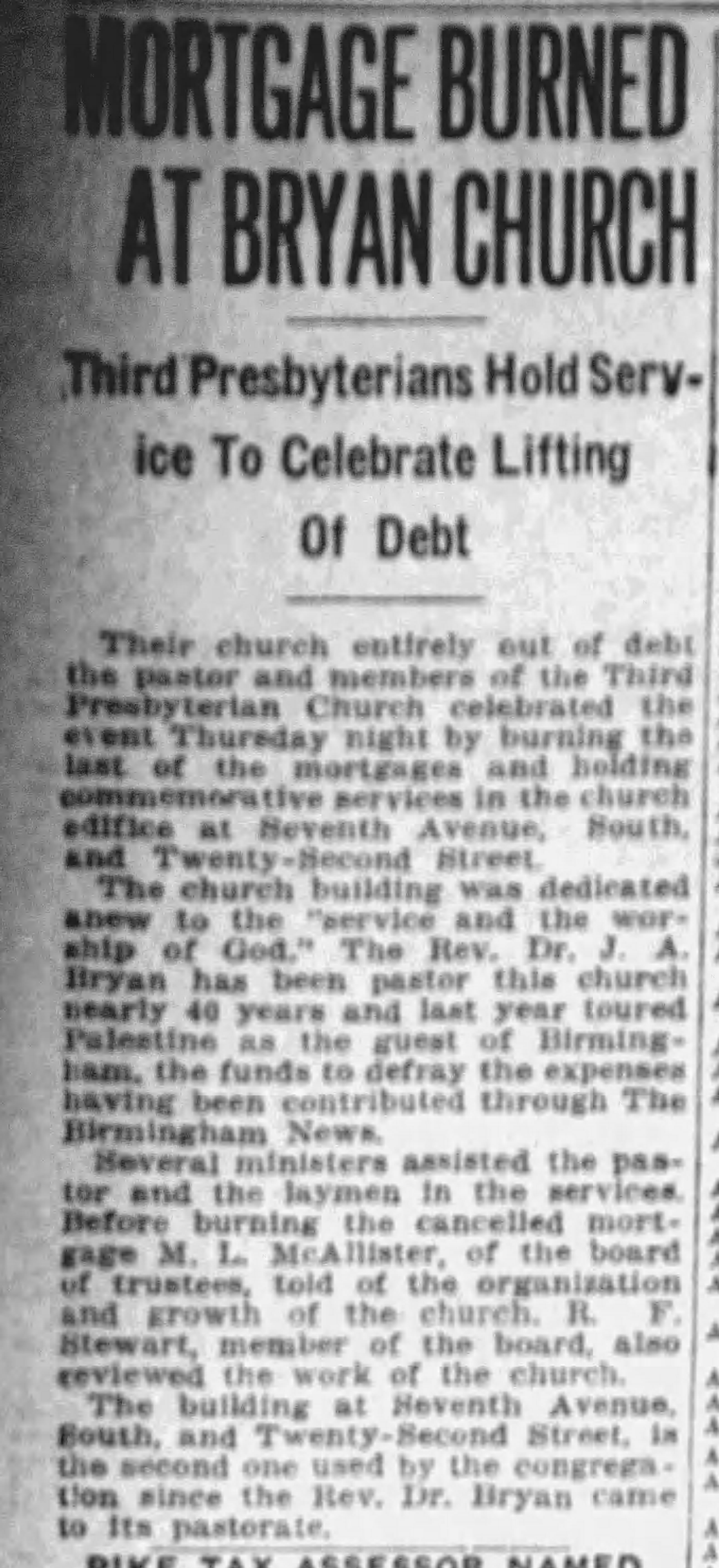 Mortgage Burned At Bryan Church